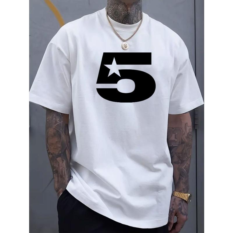

European sizes 5-digit star pattern printed men s round neck short sleeved T-shirt, simple and fashionable T-shirt 4XL білий