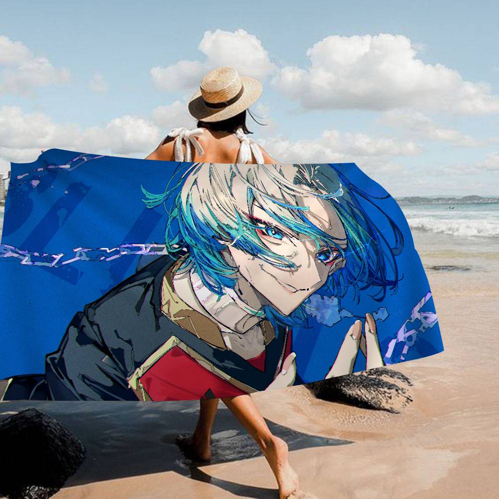 Fotbollstestfält anime B-Blå L-Lås Mikrofiber Strandhandduk Absorberande Snabbtorkande Badort Klättringshandduk