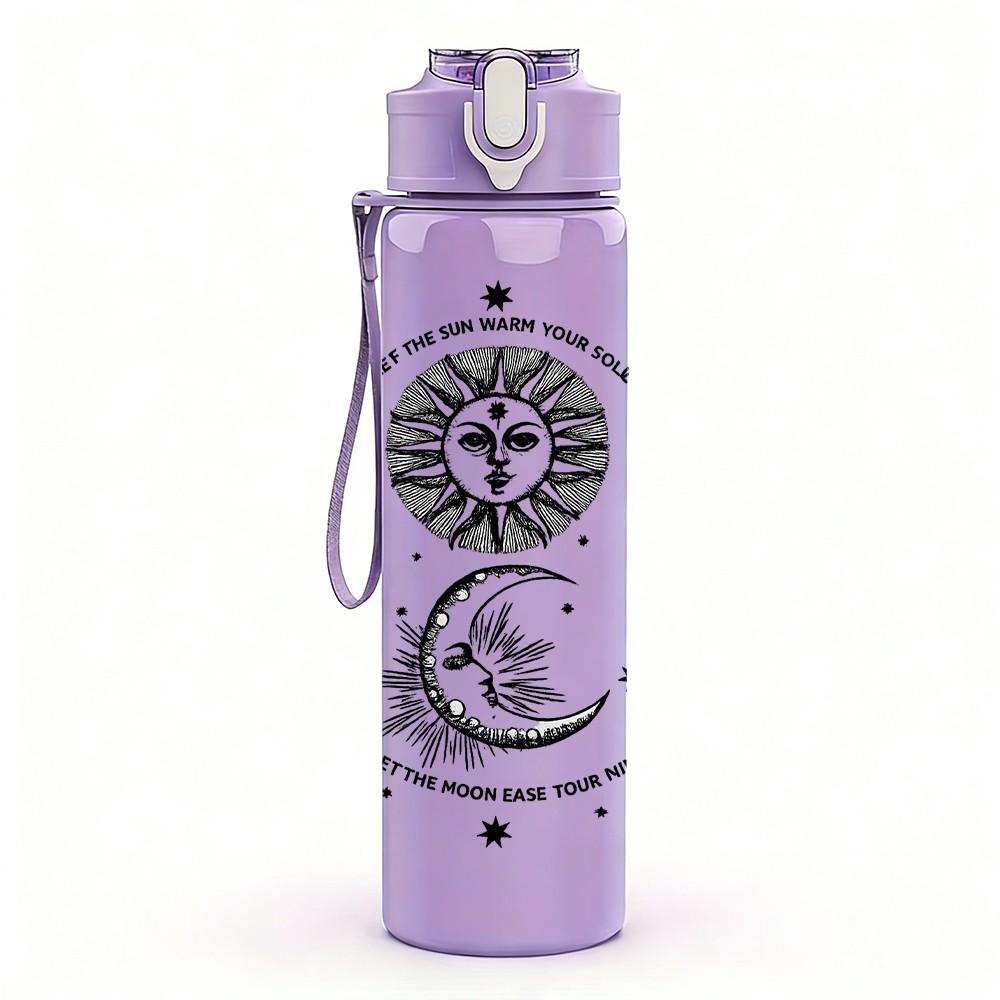 1PC Moon Sun Celestial Bohemian Art Print 750ml Color Plastic Sports Water Bottle Leakproof Flip Straw Lid Suitable for Sports Office Home Use