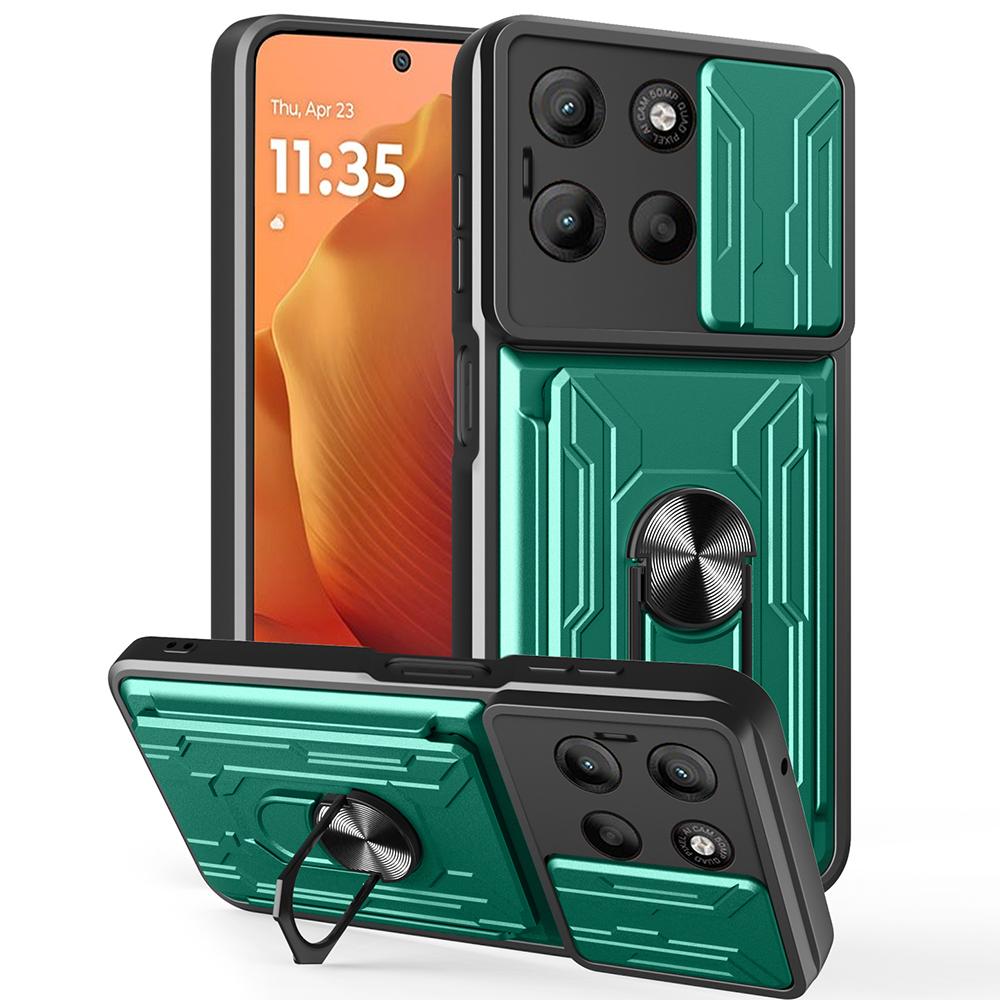 For Motorola Moto G15 4G Case PC+TPU Kickstand Phone Back Cover with Camera Slider