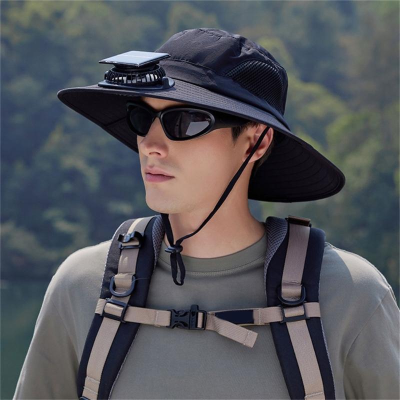 Solar Powered Outdoor Cooling Hat With Built In Fan For Hiking Fishing Lightweight Adjustable Sun Hat