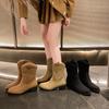 Han Shu's same ins2025 autumn new retro short boots women's spring and autumn single boots thick heel pointed western cowboy boots.
