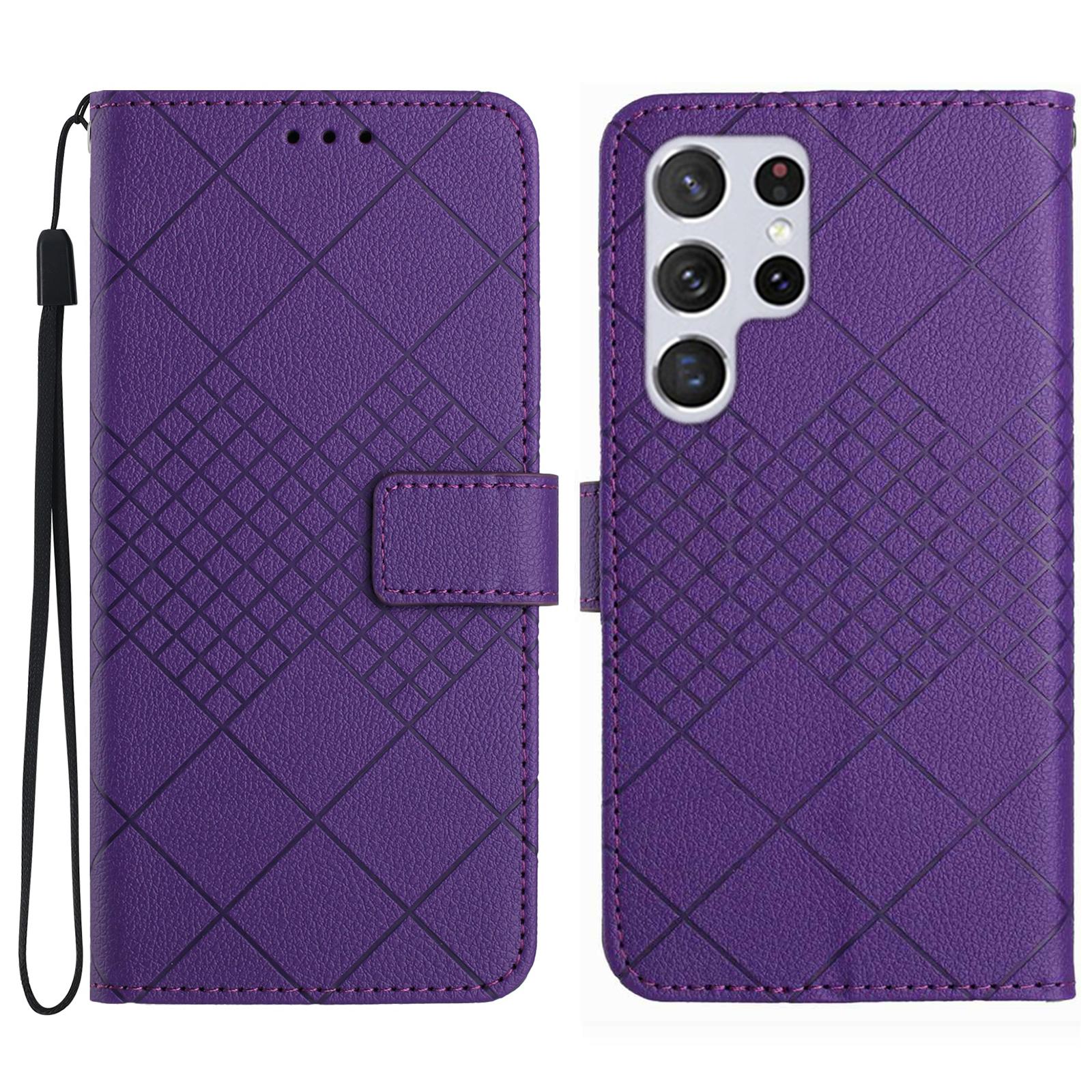 

HT06 For Samsung Galaxy S25 Ultra Wallet Phone Case Imprint PU Leather Flip Folio Cover A