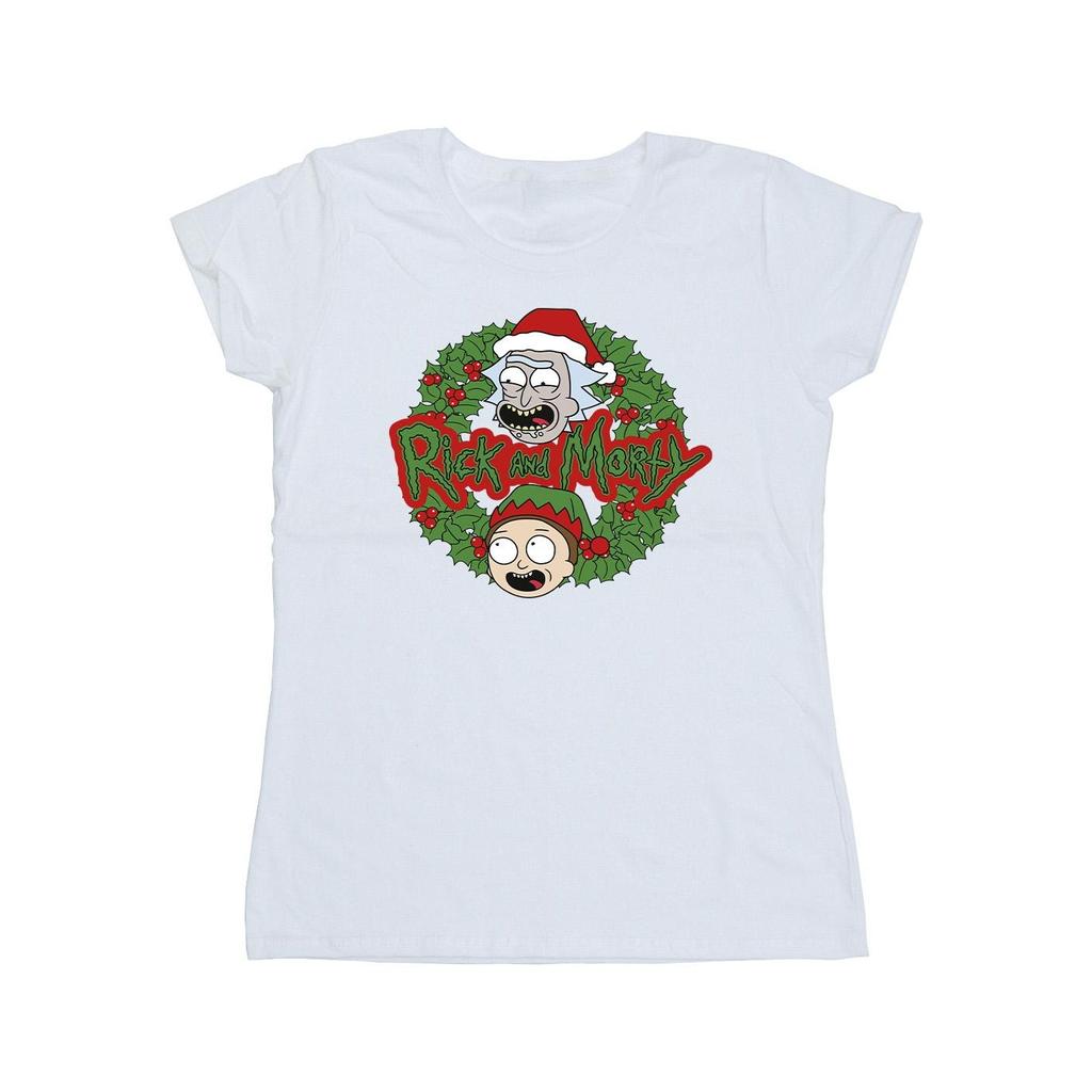 Rick And Morty Womens/Ladies Christmas Wreath Cotton T-Shirt