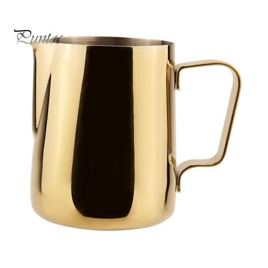 Antihaft Milchkännchen Edelstahl Aufschäumkännchen, Professionelle Latte Art Tasse mit Langlebiger 304 Kännchen Messskala, Tropffrei