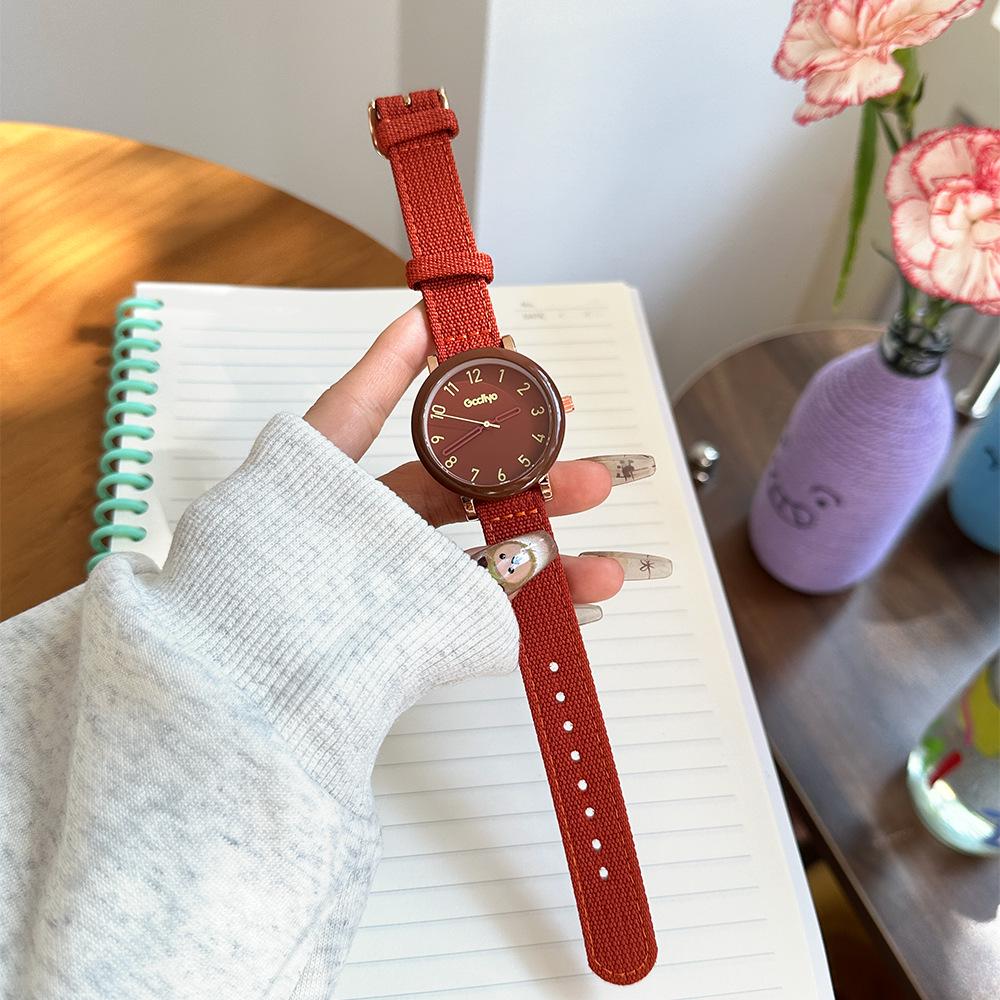 High-End Cream Canvas Strap Quartz Watch - Korean Style Fashion for Girls