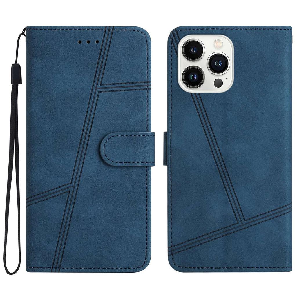 For iPhone 16 Pro Case Lines Imprinted PU Leather Stand Phone Cover