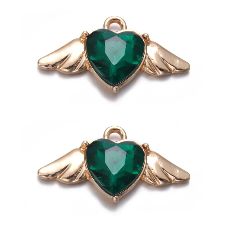10Pcs Heart Wings Charms Alloy Colorful Rhinestone Romantic Pendant for Jewelry Accessories DIY Making Earrings Necklace Charm