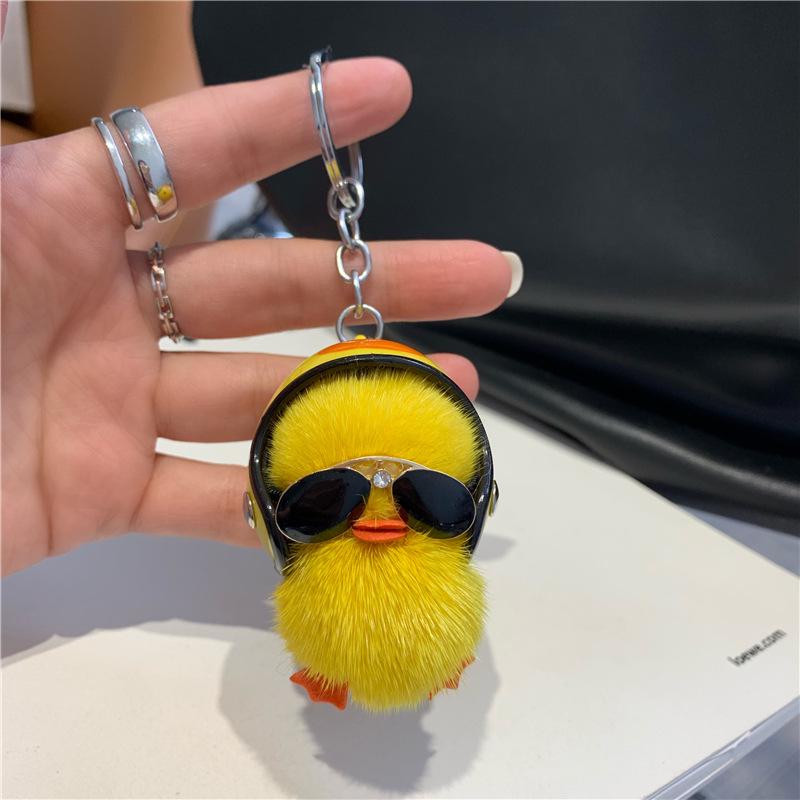 Mini Yellow Duck Plush Fur Keychain Doll - Cute Backpack Charm Gift