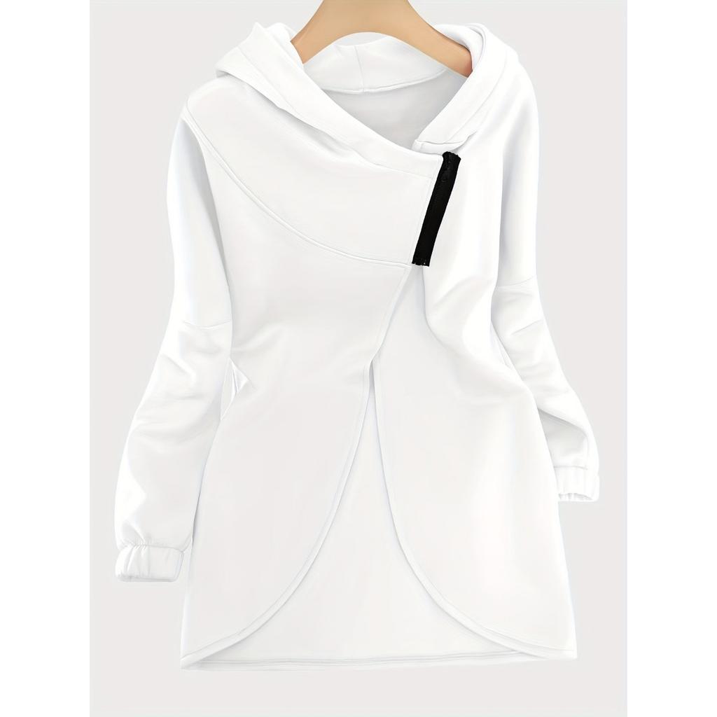 Women's Long Sleeved Casual Black Hooded Jacket Sweatshirt with Front Pocket Zipper Hoodie