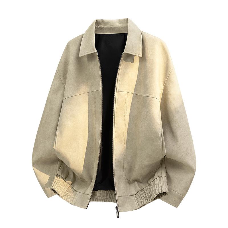 New PU leather jacket for men, American vintage workwear style, tough relaxed style, old money street style, minimalist