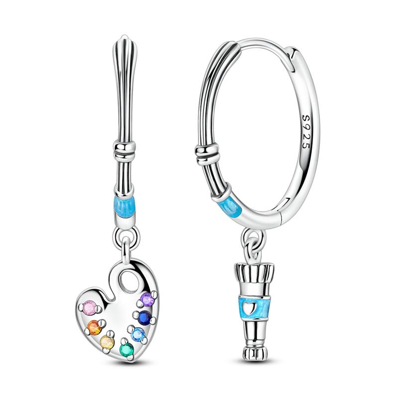 925 Silver Colorful Feathers Drop Earrings Dream Catcher Bohemia Asymmetry Dangle Earrings Original Wedding Jewelry For Women