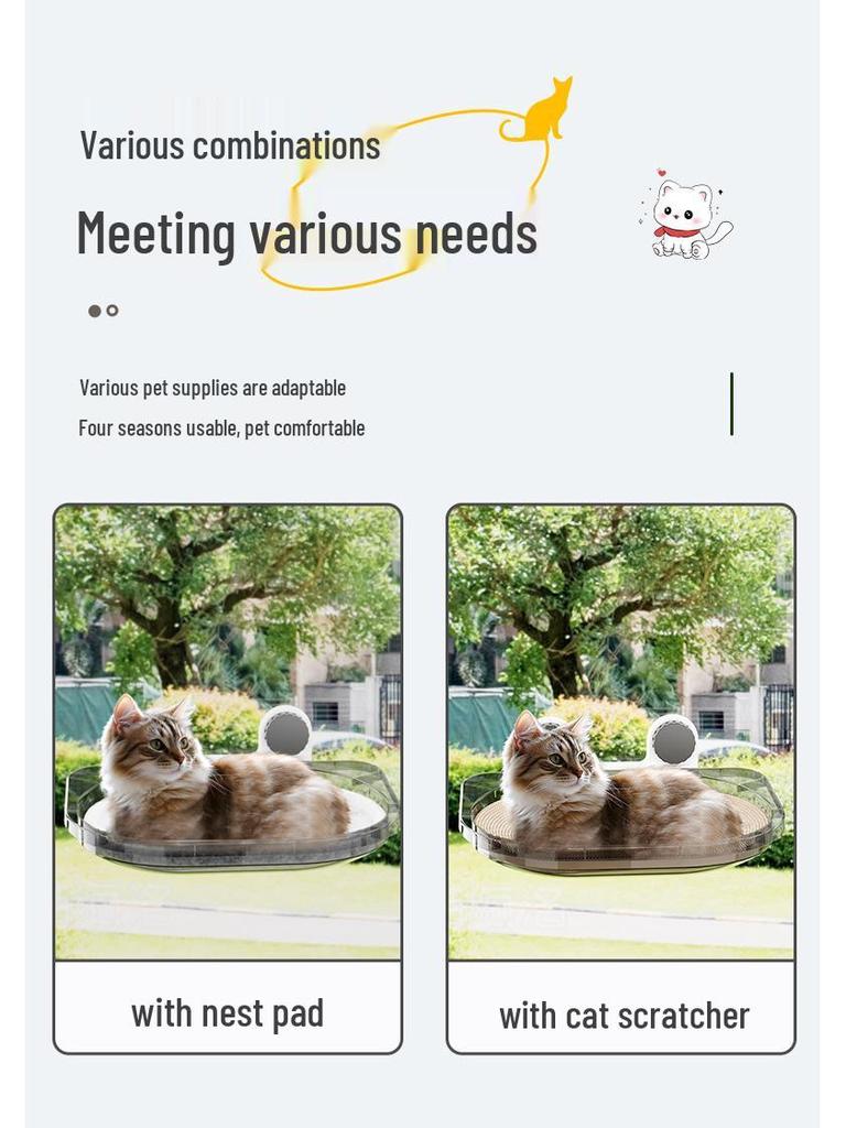 Cat Hammock with Suction Cups – Nail-Free Hanging Basket for Windows, All-Season Universal Balcony Bed