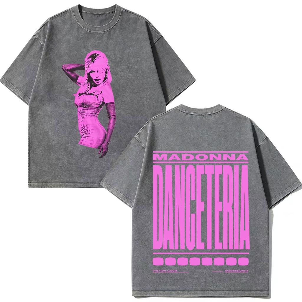 Madonna Confessions Ii Album Tour 2026 Print Vintage Washed Tshirt Men Women Fashion Loose Casual Cotton Hiphop Tshirts Tops