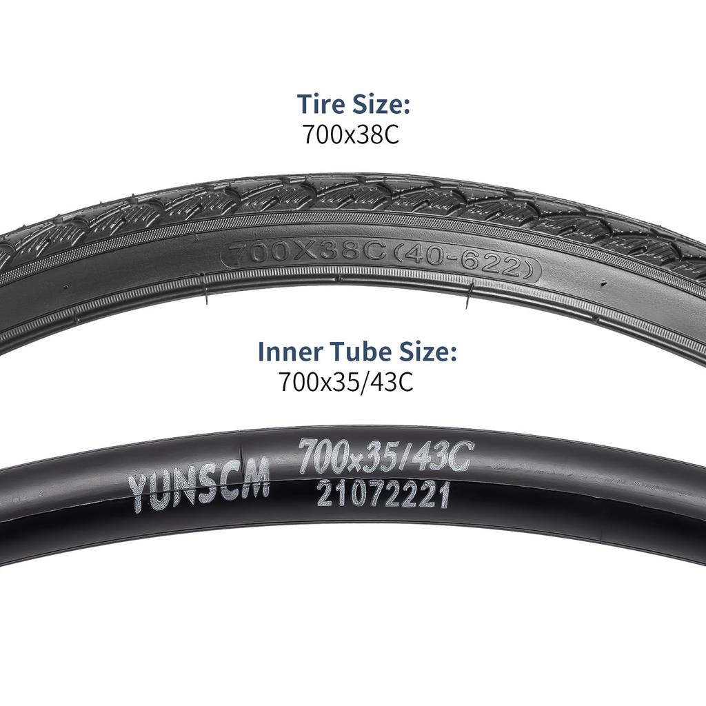 YunSCM Set of 2 700 38c Tires, 700 38c 40-622 Bicycle Tires + 700x35/43c Tubes with 48mm Schrader Valves + Rim Tape + Tire Lever, Y-1134