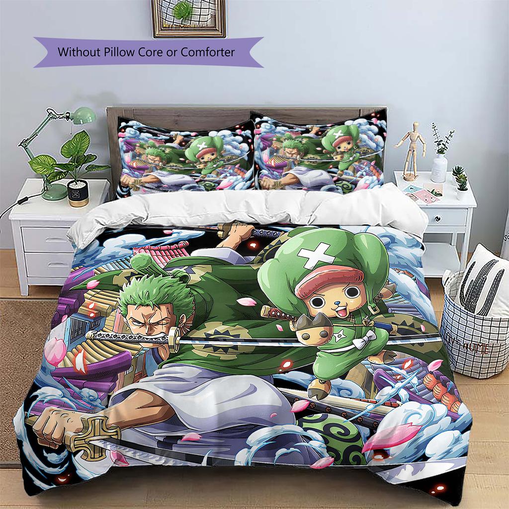Conjunto de Colcha com Padrão de Desenho Animado Capa de Colcha Fronha Decoração de Casa Presente de Aniversário (1 capa de edredom + 2 fronhas, sem enchimento.)