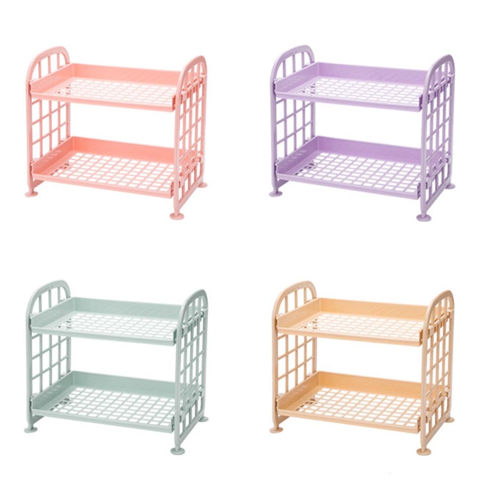 2 Lager Plast Förvaringsställ Badrum Kök Organizer Förtjockad Korrosionsbeständig Nordisk Blå Multifunktionell Hörnhylla