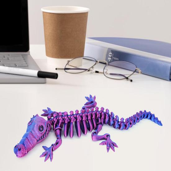 3D Printed Skeleton Crocodile Figurine Movable Joints Bone Crocodile Figure Articulated Animal Model Toy Home Office Desktop Decoration Ornament