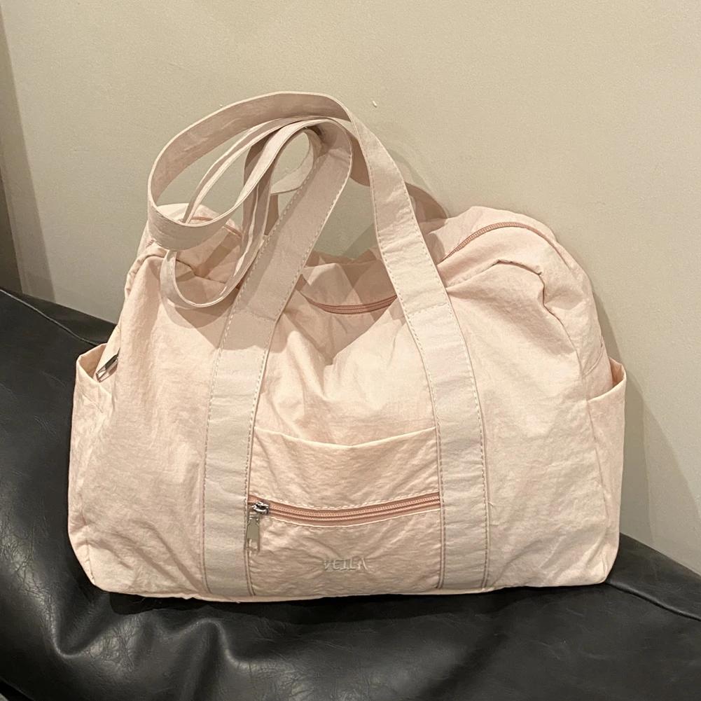 Unisex Simple Crossbody Bag Oxford Cloth Everyday Overnight Bag Solid Color Lightweight Tote Handbag Outdoor Short Trip Bag