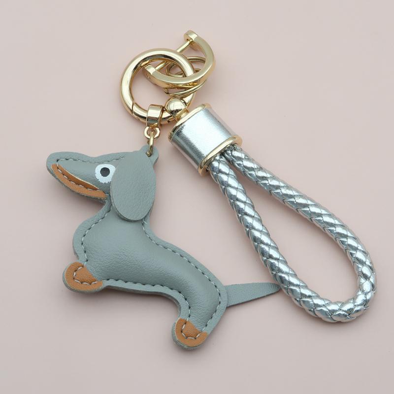 Adorable Sausage Dog Car Keychain PU Leather Cartoon Pendant Unique Puppy Lover Gift
