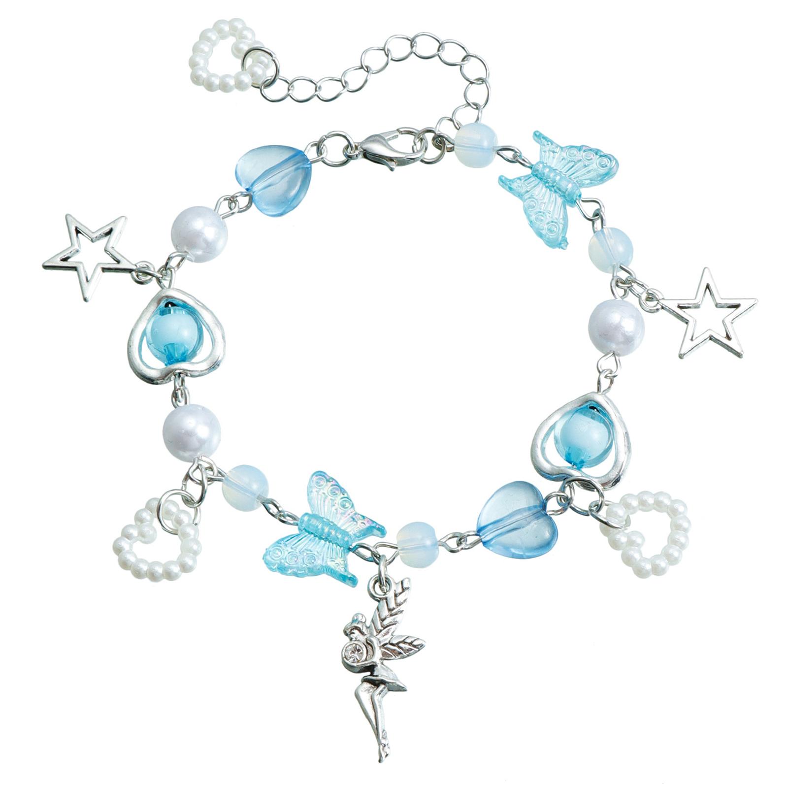 

Colorful Bead Wristchain Butterfly Heart Star Wristchain Adjustable Length Handchain Beaded Bracelet for Women Girls синий