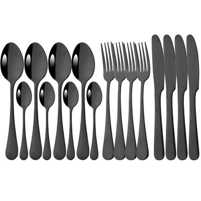 16Pcs Black Dinnerware Set Knife Forks Spoons Cutlery Mirror Flatware Stainless Steel Silverware Kitchen Home Tableware Set