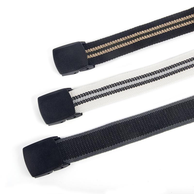 Striped Canvas Belt with POM Steel Buckle - Casual Woven Cotton Design