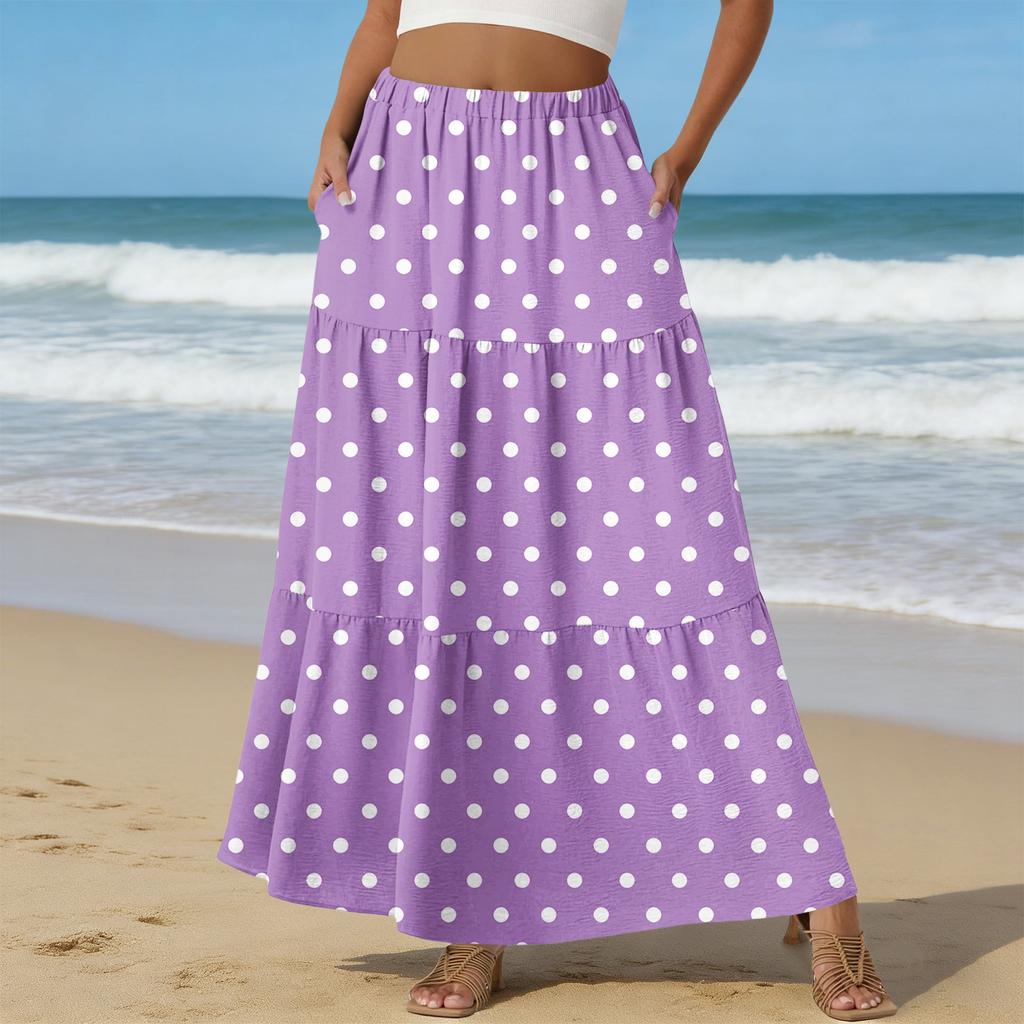 Women's Casual High Waist Drawstring A-line Skirt Color Skirt With Pockets