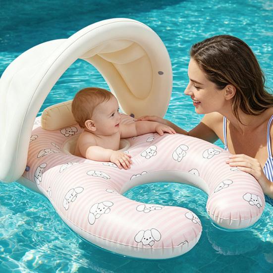 Float Together Baby Seat with Canopy Inflatable Infant Pool Float, Soft Leg Cradles & Headrest Non-Toxic Phthalate-Free PVC