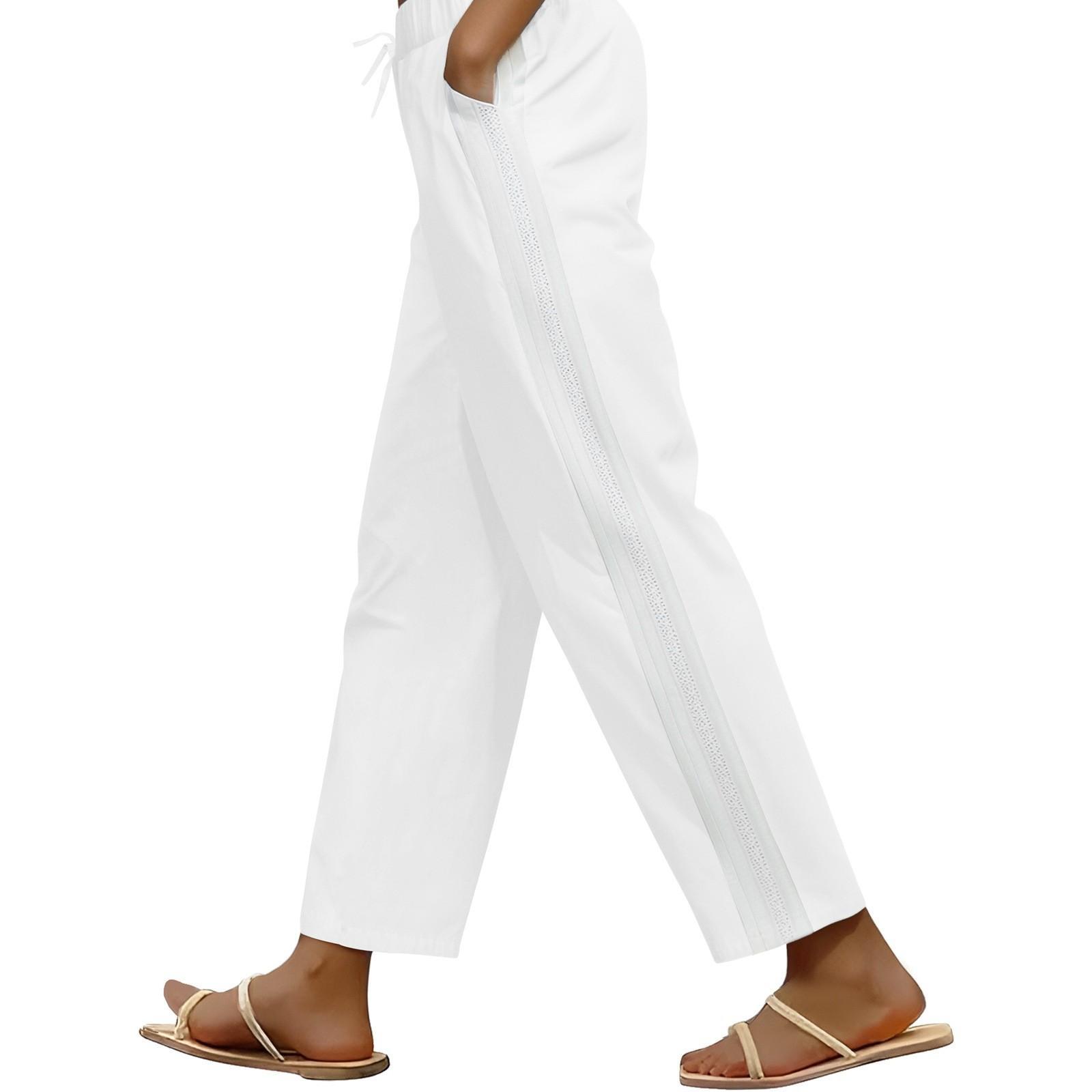 

Женские однотонные повседневные модные брюки, свободные прямые брюки с эластичной резинкой на талии, удобные карманы, брюки с поясом XL белый