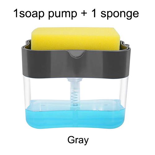 6 Colors Soap Pump Dispenser with Sponge Holder Cleaning Liquid  Press  Organizer Container Manual Cleaner Tool