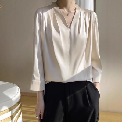 Women's Satin V-Neck Long Sleeve Summer Top