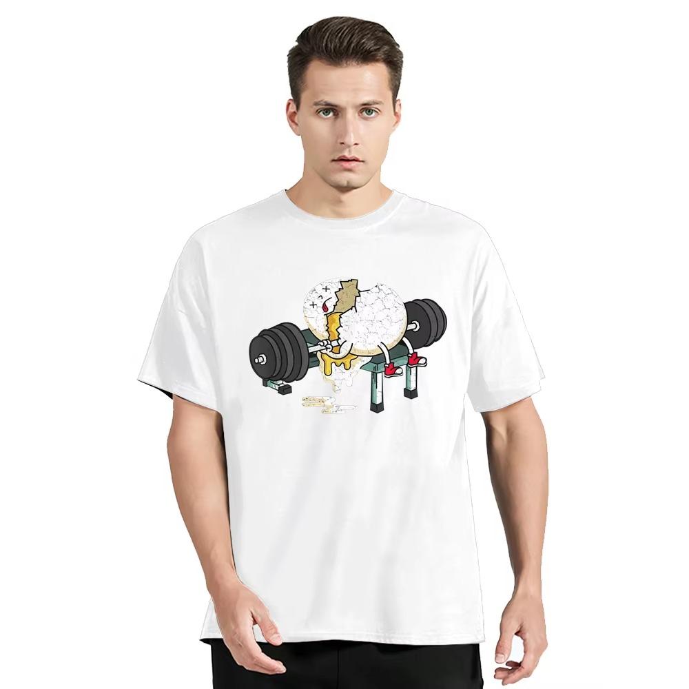 Funny Egg Fitness Gym Weight Lifting Printing T-shirt Summer Casual Tops Cotton T Shirt Men's Clothing Oversized Tshirt