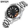 Sanda Men's Creative Wheel Quartz Watch - Trendy Rotating Waterproof Wristwatch