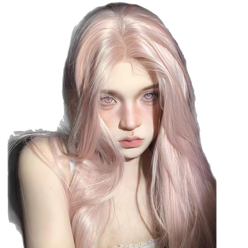 Długa Prosta Peruka z Koronką z Przodu dla Kobiet - Różowy Styl Lolita z Puszystym Pełnym Kryciem