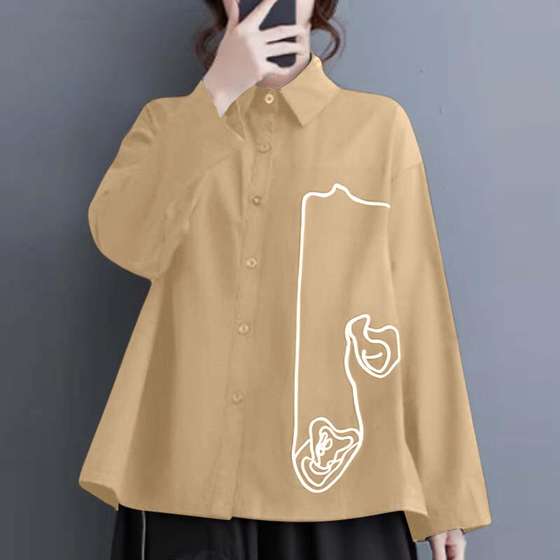 

ZANZEA Женская мода рубашка воротник длинный рукав цветочный принт рубашки 5XL хаки