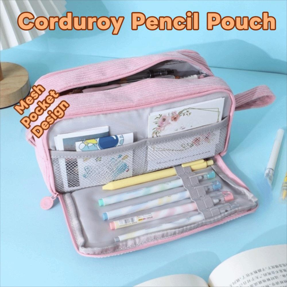 Durable Corduroy Pencil Pouch Desk Organizer Portable Storage Bag School