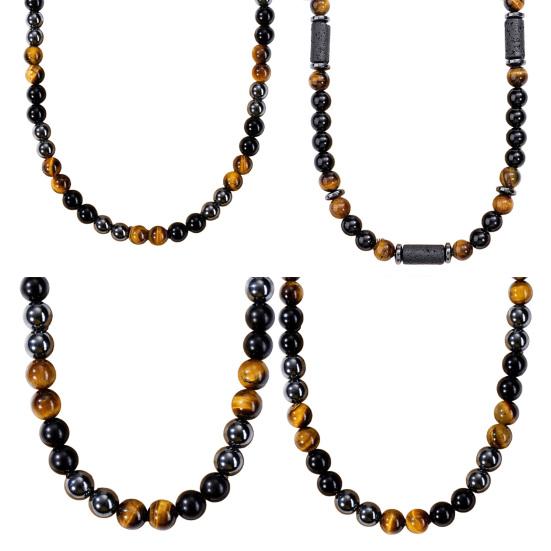 Steinperlenkette für Männer Gelbes Tigerauge Obsidian Perlenkette Energie