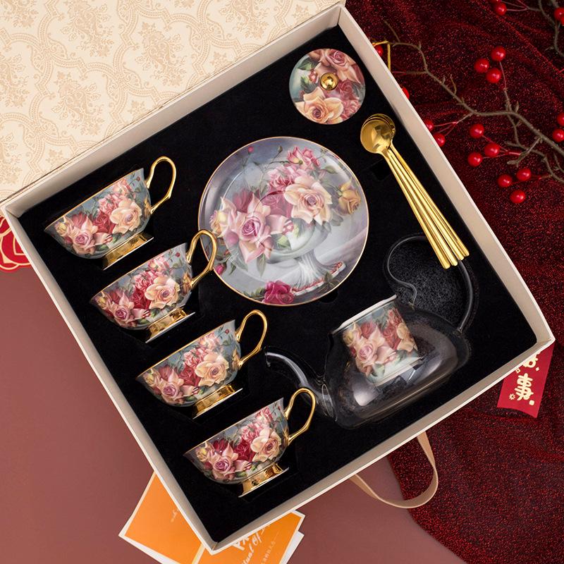 Exquisite English Rose Teapot & Coffee Cup Set for Afternoon Tea