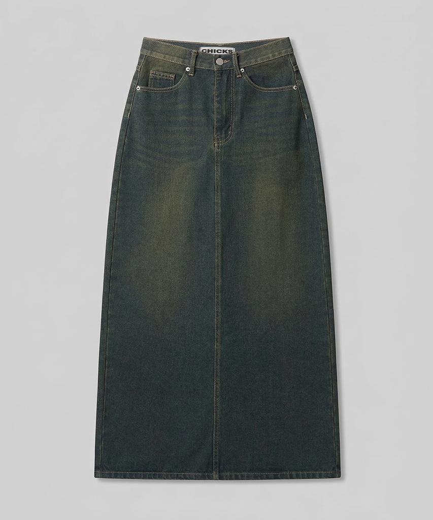 Chix Vintage Washed Denim Maxi Skirt Medium Blue