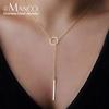 eManco Minimalist Round Rod Pendant Necklace Ladies Pearl Clavicle Necklace Leaf Long Chain Fashion Jewelry Statement Girl Gift