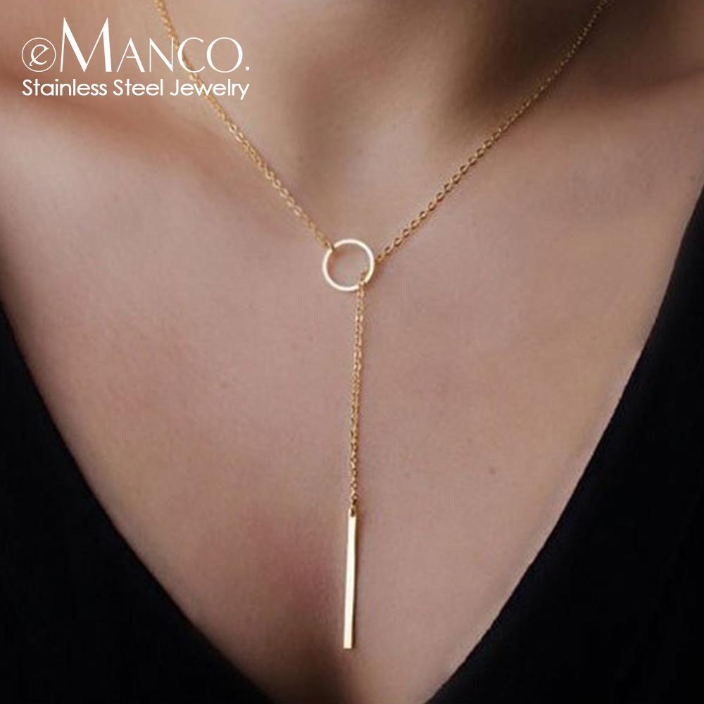 eManco Minimalist Round Rod Pendant Necklace Ladies Pearl Clavicle Necklace Leaf Long Chain Fashion Jewelry Statement Girl Gift