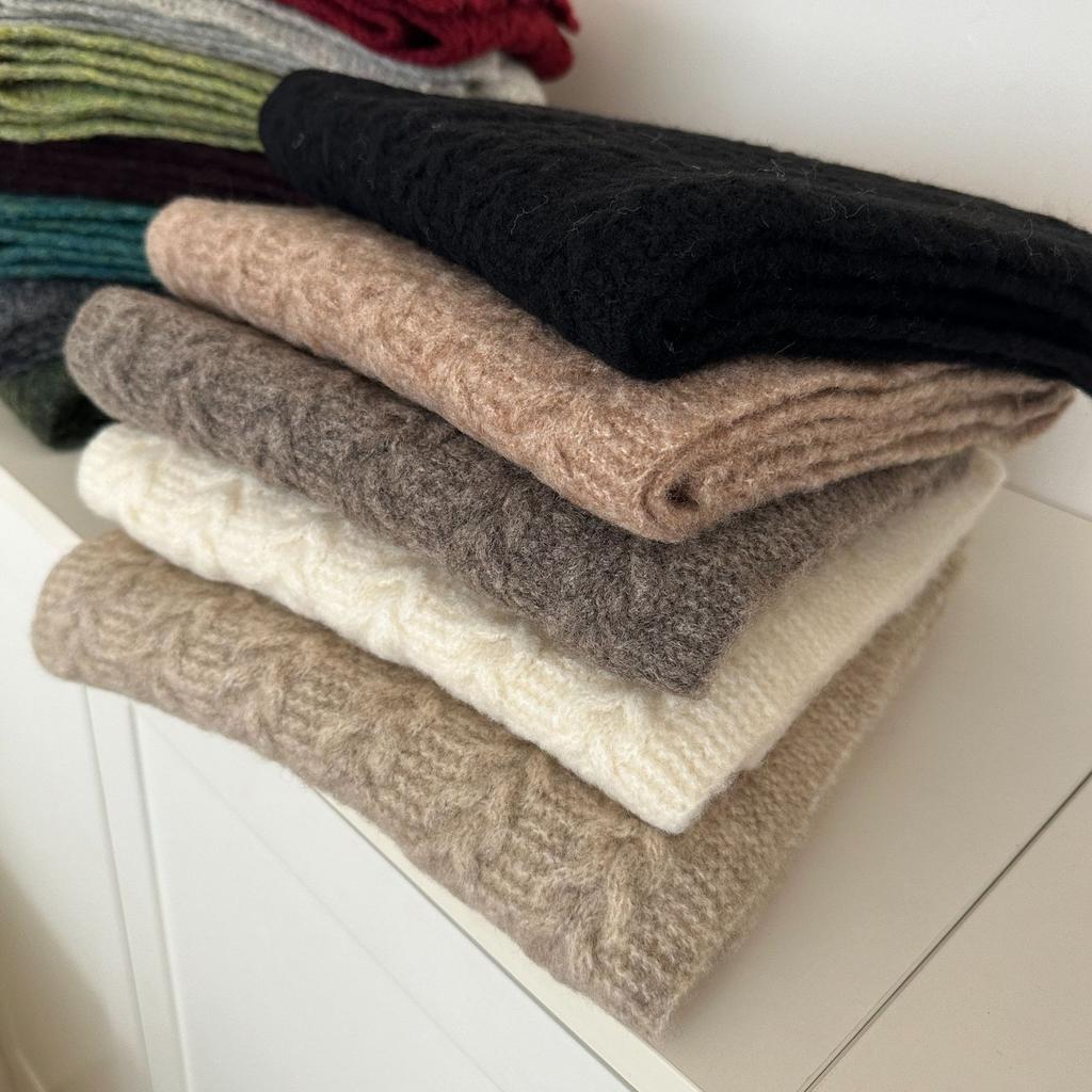 Autumn and Winter Women's Knitted Scarf Winter Warm Thickened Solid Student Fried Dough Twists Scarf