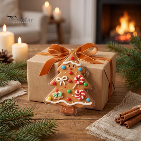 Holiday Gift for Family Friends Gingerbread Christmas Tree Pendant, Double-sided Acrylic Hanging Ornament Festive Seasonal Ideas Home Decor