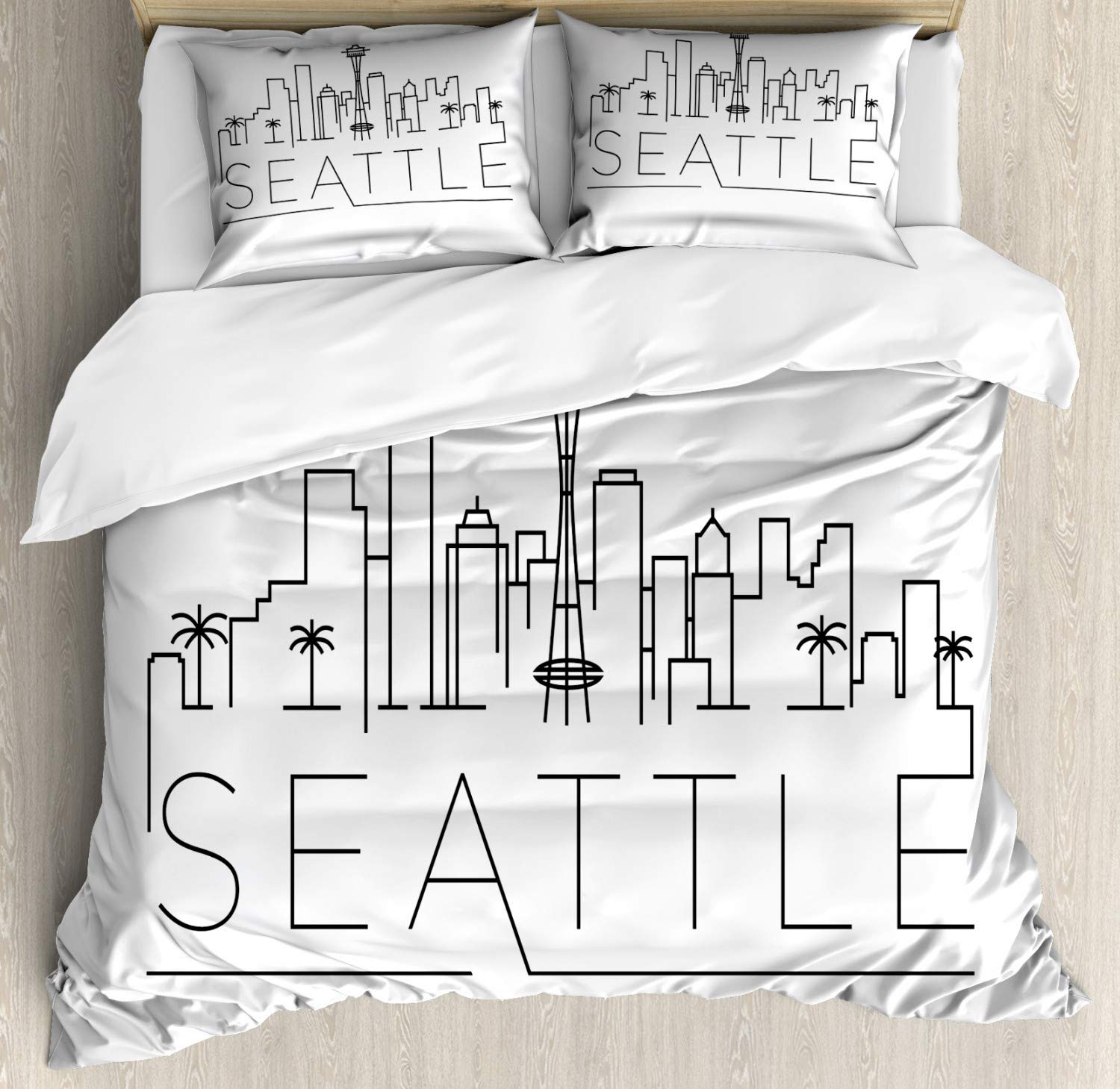 

Skyline Duvet Cover Set for Adults Queen King Lightweight Quilt Cover with 2 Pillowcases City Buildings Bedding Set No Comforter (135x200cm)