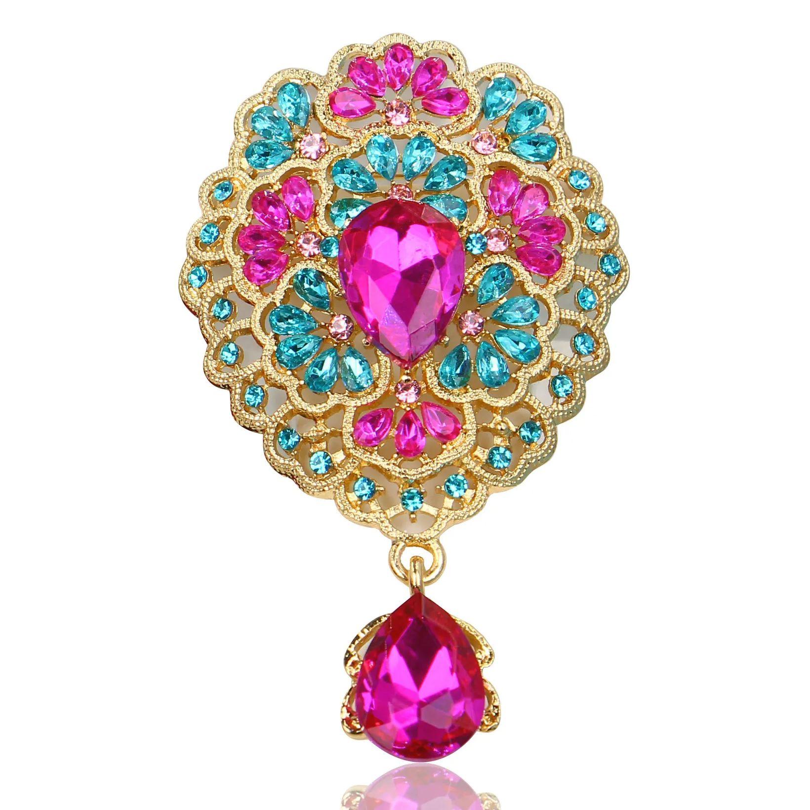 

DIEZI Luxury Bridal Multicolor Crystal Flower Water Drop Brooches Women Wedding Rhinestone Bouquet Brooch Dress Accessories