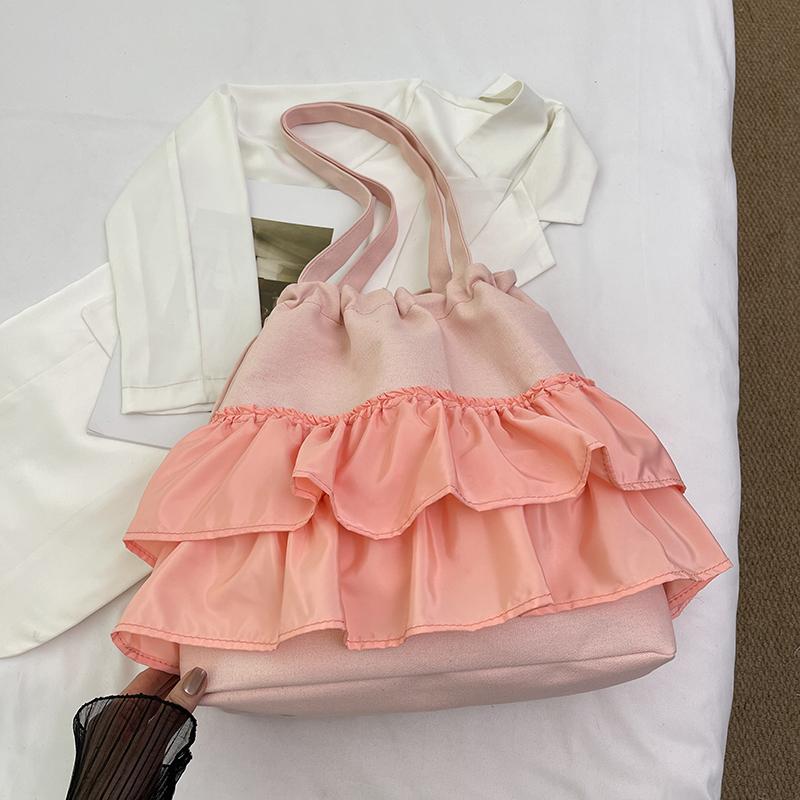2026 New Fresh Style Canvas Women's Bag with Cake Skirt Design Casual Single Shoulder Princess Skirt Cloth Bag Fashionable