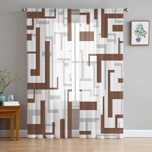 Kunst Geometrie Gelb Grau Gardinen Für Wohnzimmer Gedruckt Tüll Fenster Vorhang Luxus Hause Balkon Dekor Vorhänge