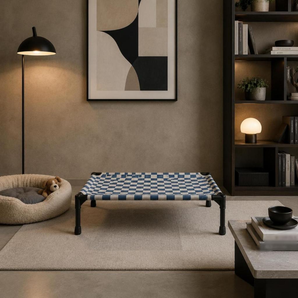 Elevated Pet Cot Frame Pillowless Checkered Lifted dog Bed