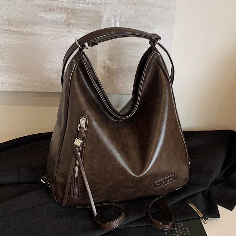 Retro Bag Large Capacity Leather Bucket Bag Crossbody Autumn and Winter Diagonal Straddle Bag Women's Versatile Shoulder Bag Commuter To Work
